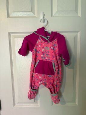 The North Face Bright Pink Hooded Fleece Footie with Pattern